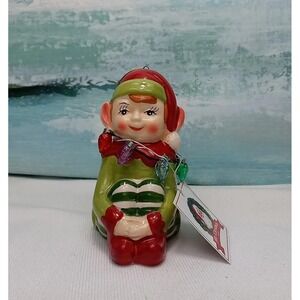 VTG Mr Christmas Follow The Magic Ceramic Elf Ornament Decoration‎ W/ Lights